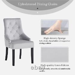 2pcs Grey Velvet Dining Chairs Button-Tufted Upholstered Armchairs with Rivets