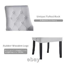 2pcs Grey Velvet Dining Chairs Button-Tufted Upholstered Armchairs with Rivets