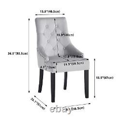 2pcs Grey Velvet Dining Chairs Button-Tufted Upholstered Armchairs with Rivets