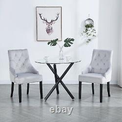 2pcs Grey Velvet Dining Chairs Button-Tufted Upholstered Armchairs with Rivets