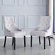 2pcs Grey Velvet Dining Chairs Button-tufted Upholstered With Rivets Ring Pull