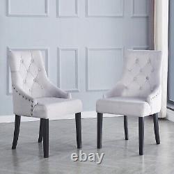 2pcs Grey Velvet Dining Chairs Button-Tufted Upholstered with Rivets Ring Pull