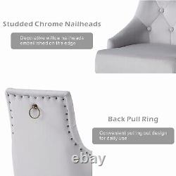 2pcs Grey Velvet Dining Chairs Button-Tufted Upholstered with Rivets Ring Pull