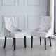 2pcs Grey Velvet Dining Chairs With Rivets Button-tufted Upholstered Armchair