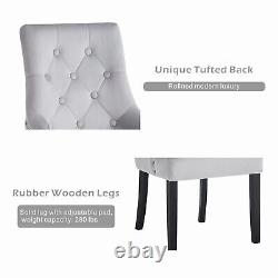 2pcs Grey Velvet Dining Chairs with Rivets Button-Tufted Upholstered Armchair