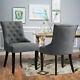 2pcs Linen Fabric Dining Chairs Upholstered Wing Back Padded Home/cafe/kitchen