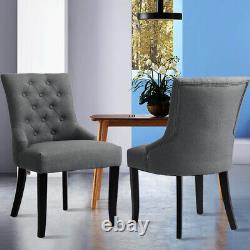 2pcs Linen Fabric Dining Chairs Upholstered Wing Back Padded Home/Cafe/Kitchen
