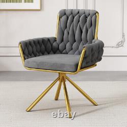 2pcs Velvet Dining Chair Swivel Chair Upholstered Armchair with Metal Legs MP
