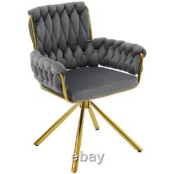 2pcs Velvet Dining Chair Swivel Chair Upholstered Armchair with Metal Legs MP