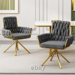 2pcs Velvet Dining Chair Swivel Chair Upholstered Armchair with Metal Legs MU