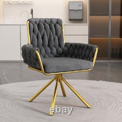 2pcs Velvet Dining Chair Swivel Chair Upholstered Armchair with Metal Legs MU