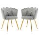 2pcs Velvet Dining Chairs Armchair Upholstered Accent Chair Gold Metal Legs Db