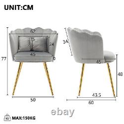 2pcs Velvet Dining Chairs Armchair Upholstered Accent Chair Gold Metal Legs DB