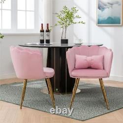 2pcs Velvet Dining Chairs Armchair Upholstered Accent Chair withGold Metal Legs HT