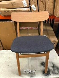 2xHabitat VINCE Oak Dining Chairs Charcoal Upholstered Seat Cushion 777505 SA784