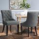 2x Accent Dining Chairs Fabric Linen Upholstered Button Dining Room Home In Grey