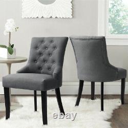 2x Accent Dining Chairs Fabric Linen Upholstered Button Dining Room Home in Grey