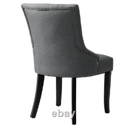 2x Accent Dining Chairs Fabric Linen Upholstered Button Dining Room Home in Grey