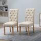 2x Beige Button Tufted High Back Dining Chairs Fabric Upholstered Kitchen Room