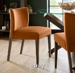 2x Bentley Designs Milan Low Back Orange Pumpkin Dark Oak Fabric Velvet Chair