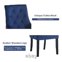 2x Blue Upholstered Velvet Dining Chairs Solid Wood Legs Button Tufted Armchairs