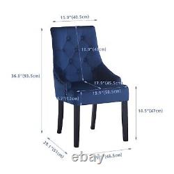 2x Blue Upholstered Velvet Dining Chairs Solid Wood Legs Button Tufted Armchairs