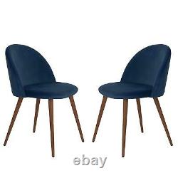 2x Blue Velvet Upholstered Dining Chair With Walnut Legs