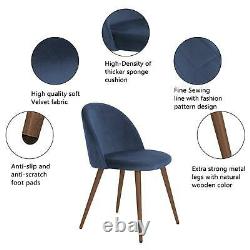 2x Blue Velvet Upholstered Dining Chair With Walnut Legs