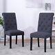 2x Button Tufted High Back Dining Chairs Fabric Upholstered Room Kitchen Grey