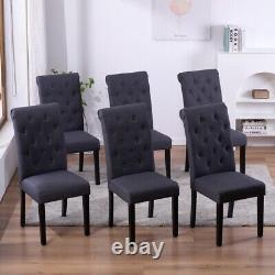 2x Button Tufted High Back Dining Chairs Fabric Upholstered Room Kitchen Grey