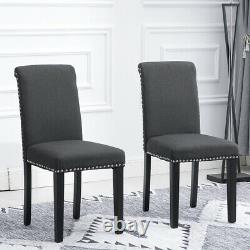 2x Dark Grey Dining Chairs Upholstered Fabric with Rivets Wood Legs Diningroom