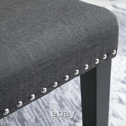2x Dark Grey Dining Chairs Upholstered Fabric with Rivets Wood Legs Diningroom