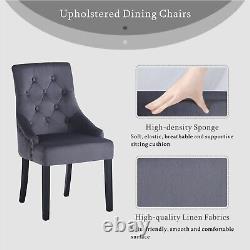 2x Dark Grey Velvet Dining Chairs with Rivets Button-Tufted Upholstered Armchair