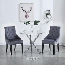 2x Dark Grey Velvet Dining Chairs with Rivets Button-Tufted Upholstered Armchair