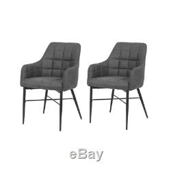 2x Dining Chairs Armchair High Back Upholstered Velvet Oak/Metal Leg Fabric Grey