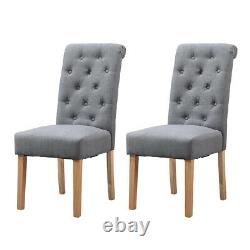 2x Dining Chairs Button Tufted High Back Padded Seat Grey Kitchen Office Home BN