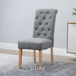2x Dining Chairs Button Tufted High Back Padded Seat Grey Kitchen Office Home BN