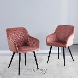 2x Dining Chairs Set Velvet/Faux Leather Upholstered Metal Legs Chair Armchair