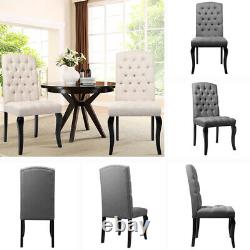 2x Dining Chairs Tufted Velvet/Fabric Studded Chair Upholstered Accent Wood Legs