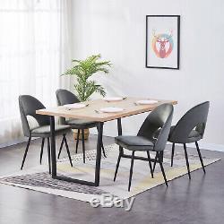 2x Dining Chairs Velvet Fabric Upholstered High Back Black Metal Legs Kitchen UK