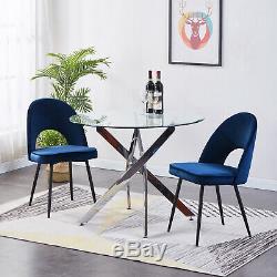 2x Dining Chairs Velvet Fabric Upholstered High Back Black Metal Legs Kitchen UK