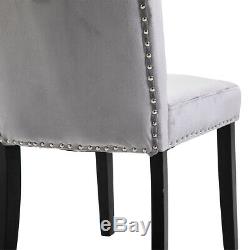 2x Dining Chairs Velvet Grey Knocker Upholstered Kitchen Office Chair High Back