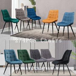 2x Dining Chairs Velvet Set Padded Seat Metal Legs Kitchen Chair Home Office UK