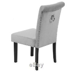 2x Dining Chairs Velvet Upholstered High Back Black Wood Legs Kitchen Seat Gray
