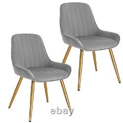 2x Dining Chairs Velvet Upholstered Seat Armchairs with Backrest Kitchen Metal Leg