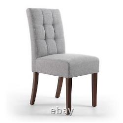 2x Dining Room Chairs Padded Ergonomic Linen Seat With Solid Walnut Wooden Legs