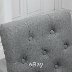 2x Gray Curved Button Tufted Dining Chair Fabric Upholstered Scoop Lounge Chair