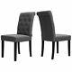 2x Grey Button Tufted High Back Dining Chairs Fabric Upholstered Room Kitchen
