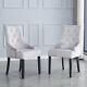 2x Grey Upholstered Velvet Dining Chairs Solid Wood Legs Button Tufted Armchairs