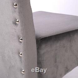2x Grey Velvet Dining Chairs High Back Studs Upholstered Seat Kitchen Furniture